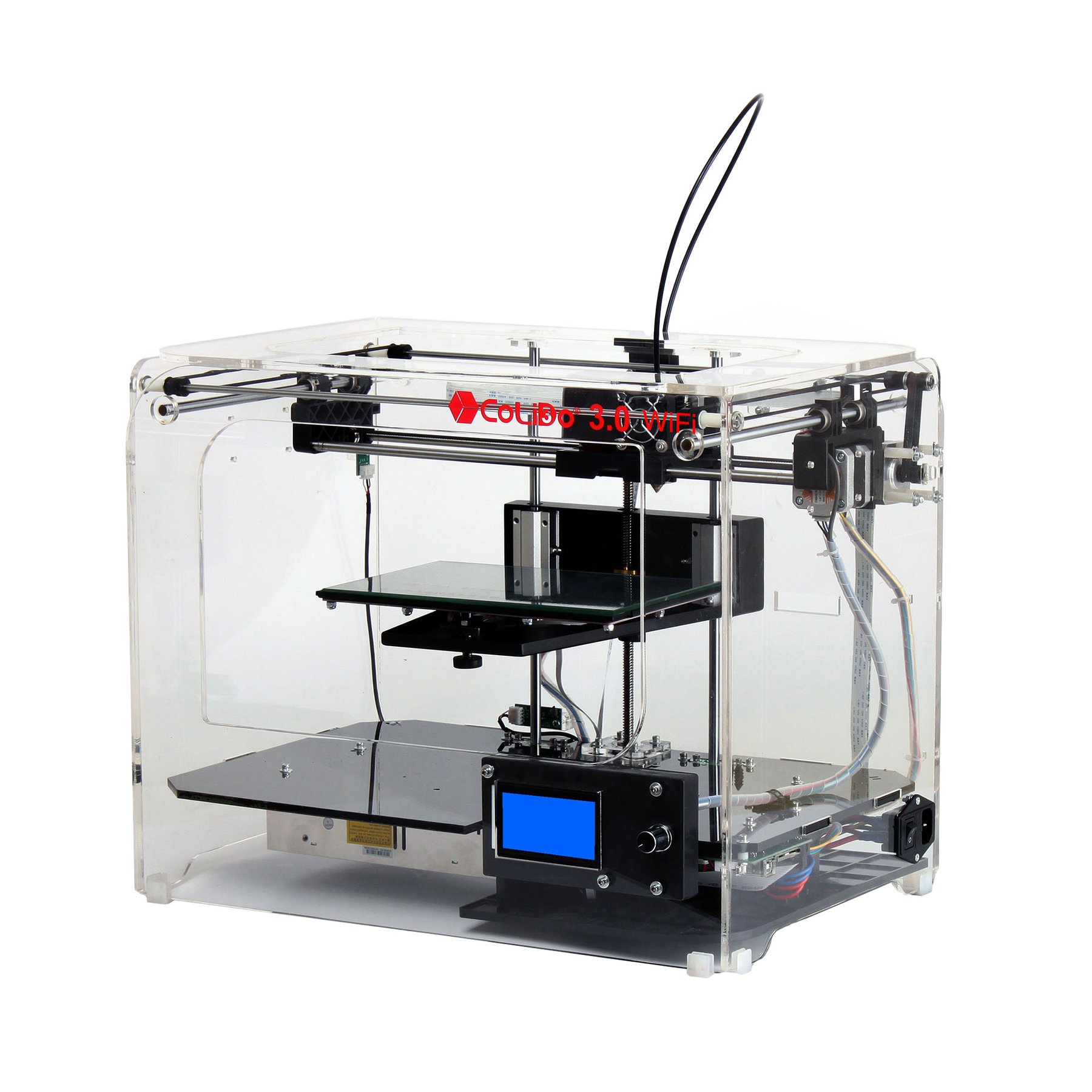 Printer 3.0 Colido 3D X, maximum Hot Bed temperature 110 °C, maximum temperature of the nozzle 260 °C, diameter of the filament 1.75 mm, STL/OBJ/GCODE