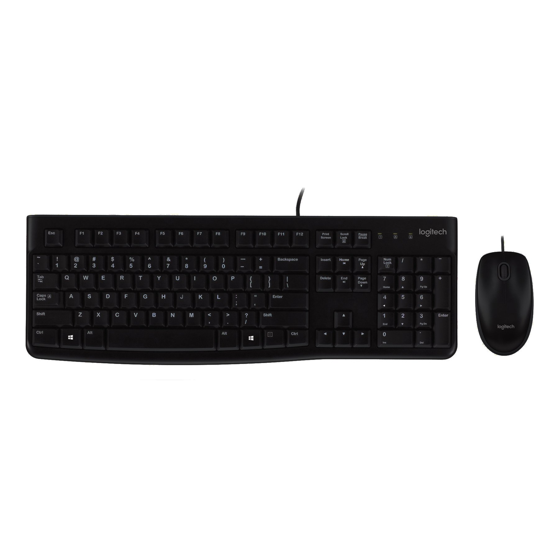 Keyboard Logitech and mouse MK120, cyrillic, with cable 1.8 m, black, USB, 104 buttons