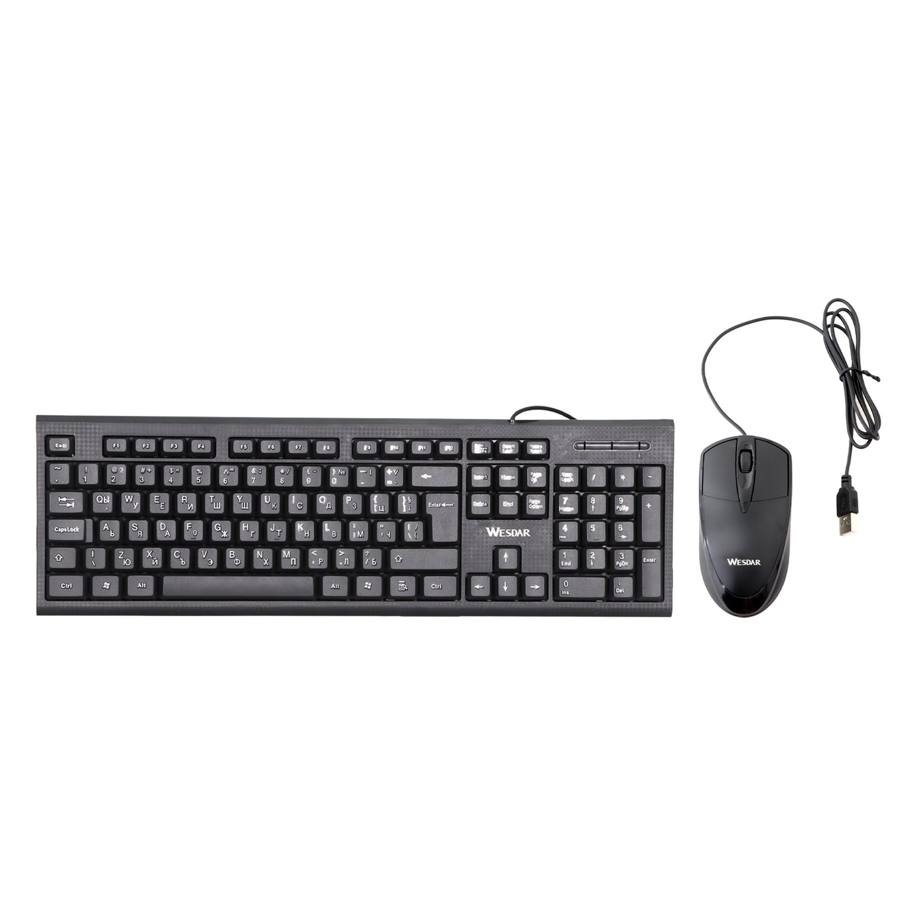 Set Wesdar - keyboard and mouse KM5, cyrillic, with cable 1.5 m, USB, 3 buttons on the mouse, 104 buttons on the keyboard, black