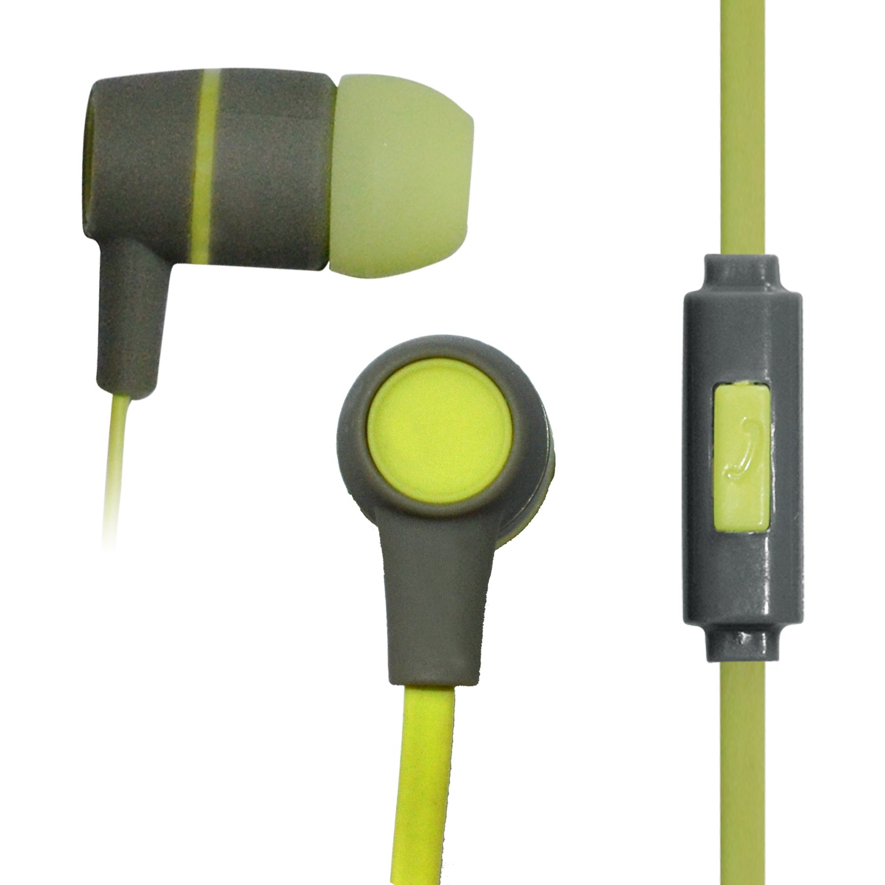 Headphones Vakoss, with plugs, for placing in ears, with microphone, with flat 1 m cable, 3.5 mm jack, 98 dB, electric green
