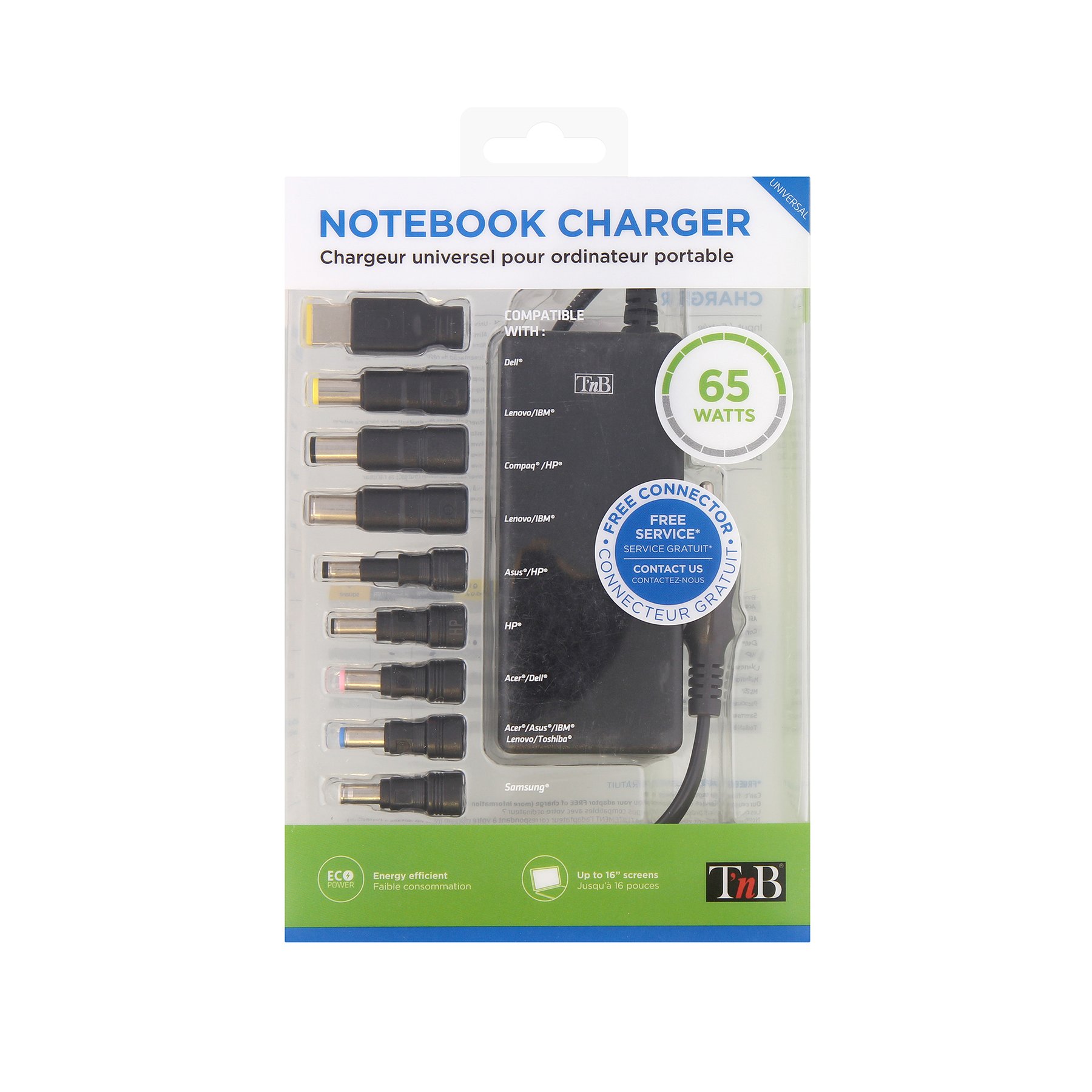 Charger for laptop Easyline TNB, universal, 65W, with 9 tips, length 1.5 m