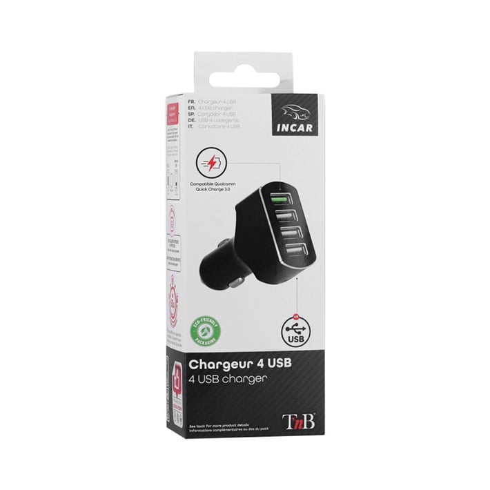 Charger device TNB, for car cigarette lighter, with 4 USB port, Quick Charge 3.0 USB