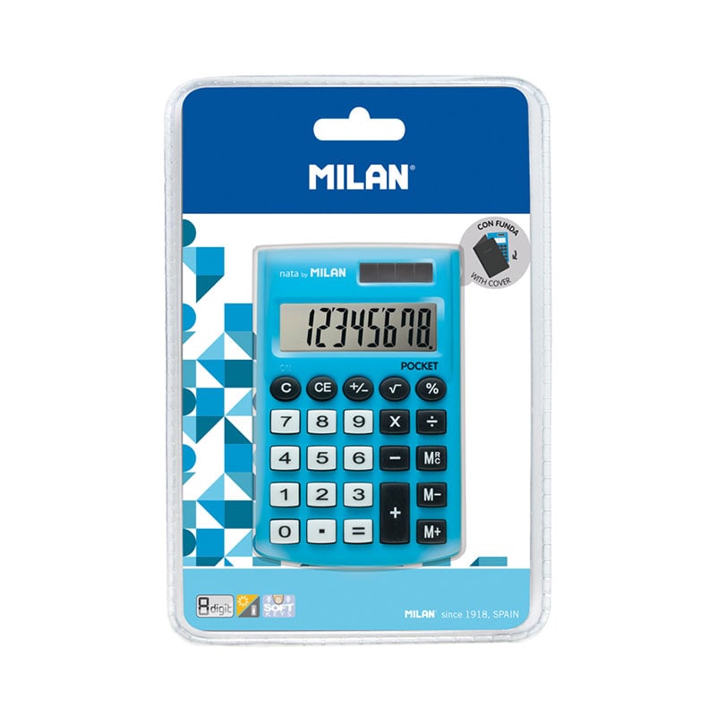 Calculator Milan Pocket, 8-digit, in blister, blue