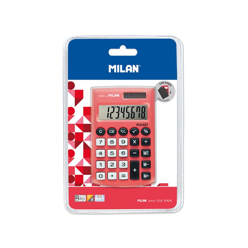 Calculator Milan Pocket, 8-digit, in blister, red