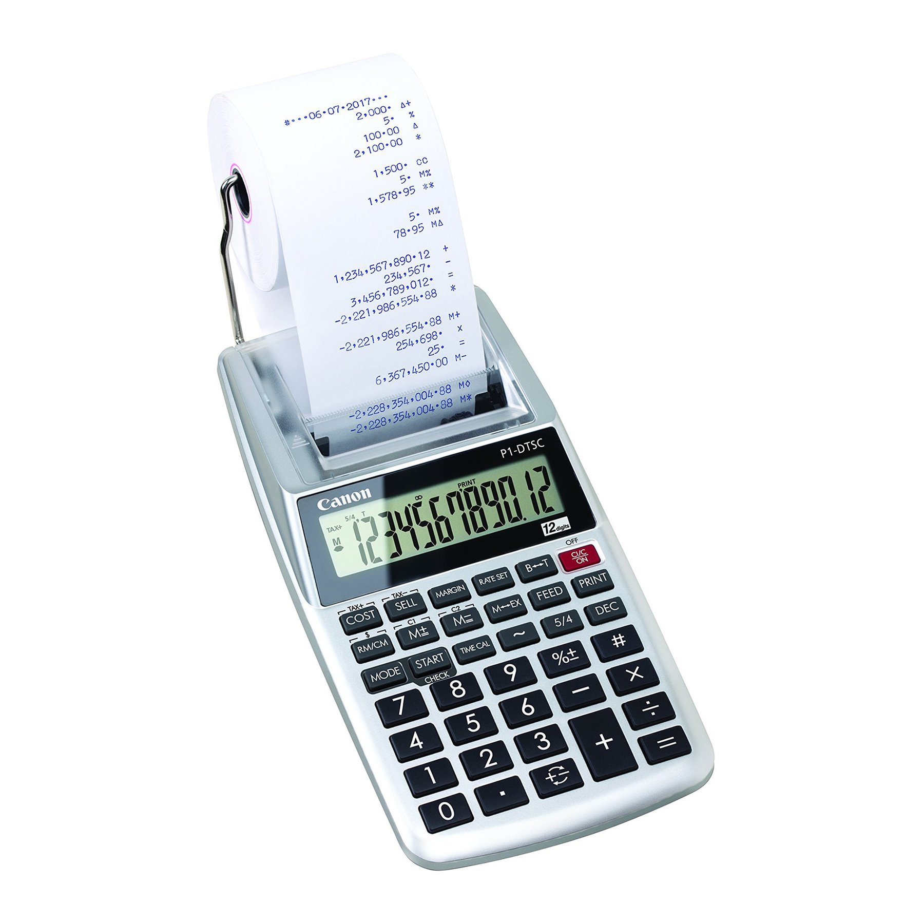 Printing calculator Canon P1, with ribbon, portable, 12-digit, two-color printing