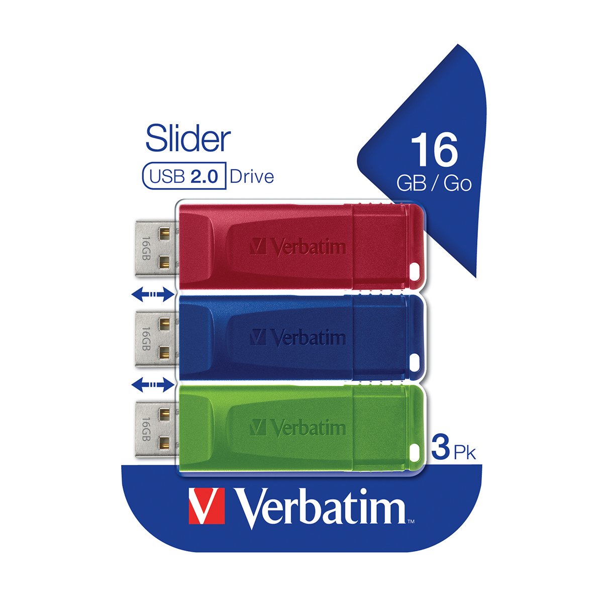 USB flash memory Verbatim Slider, USB 2.0, 16GB, 3 count