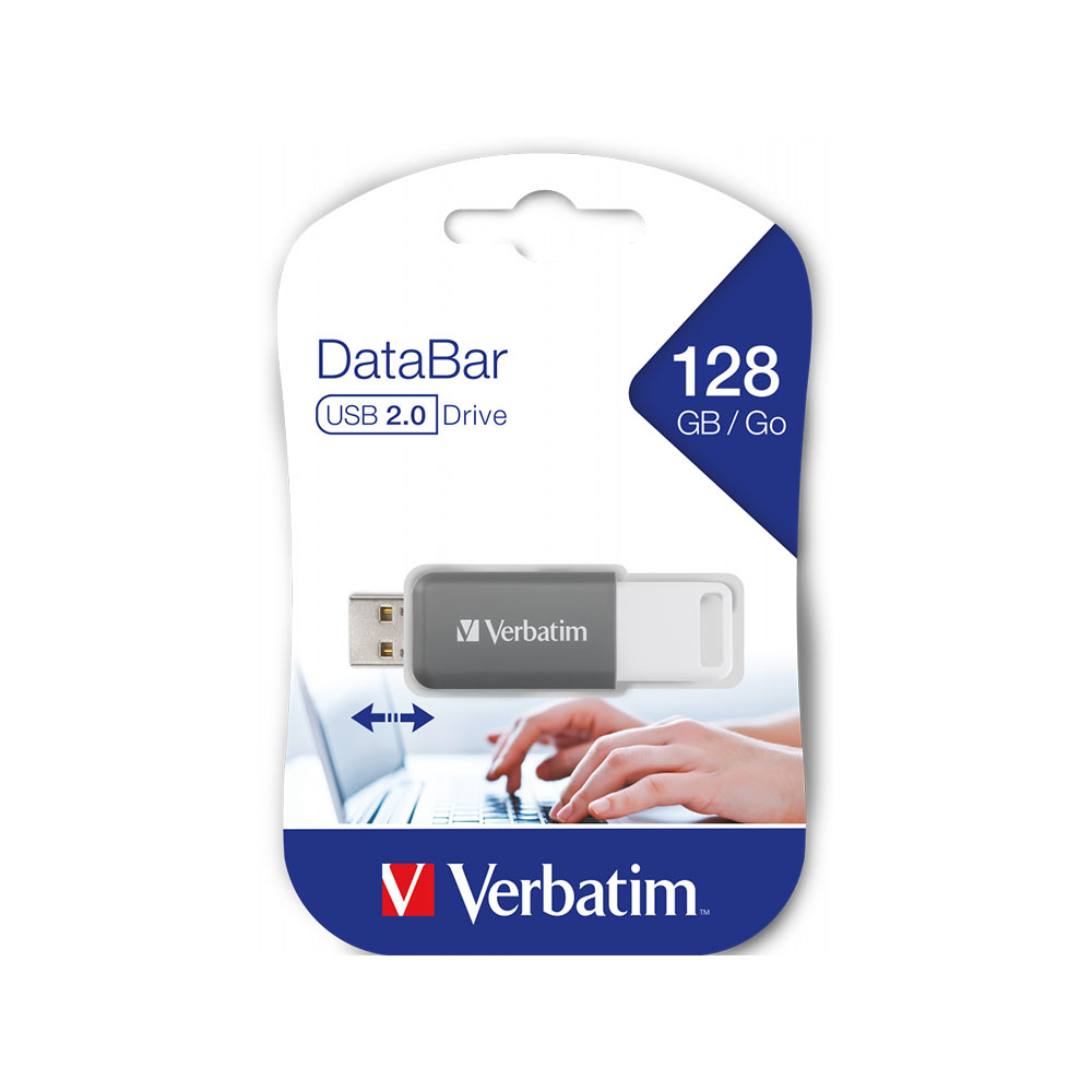 USB flash memory DataBar Verbatim, USB 2.0, 128 GB, grey
