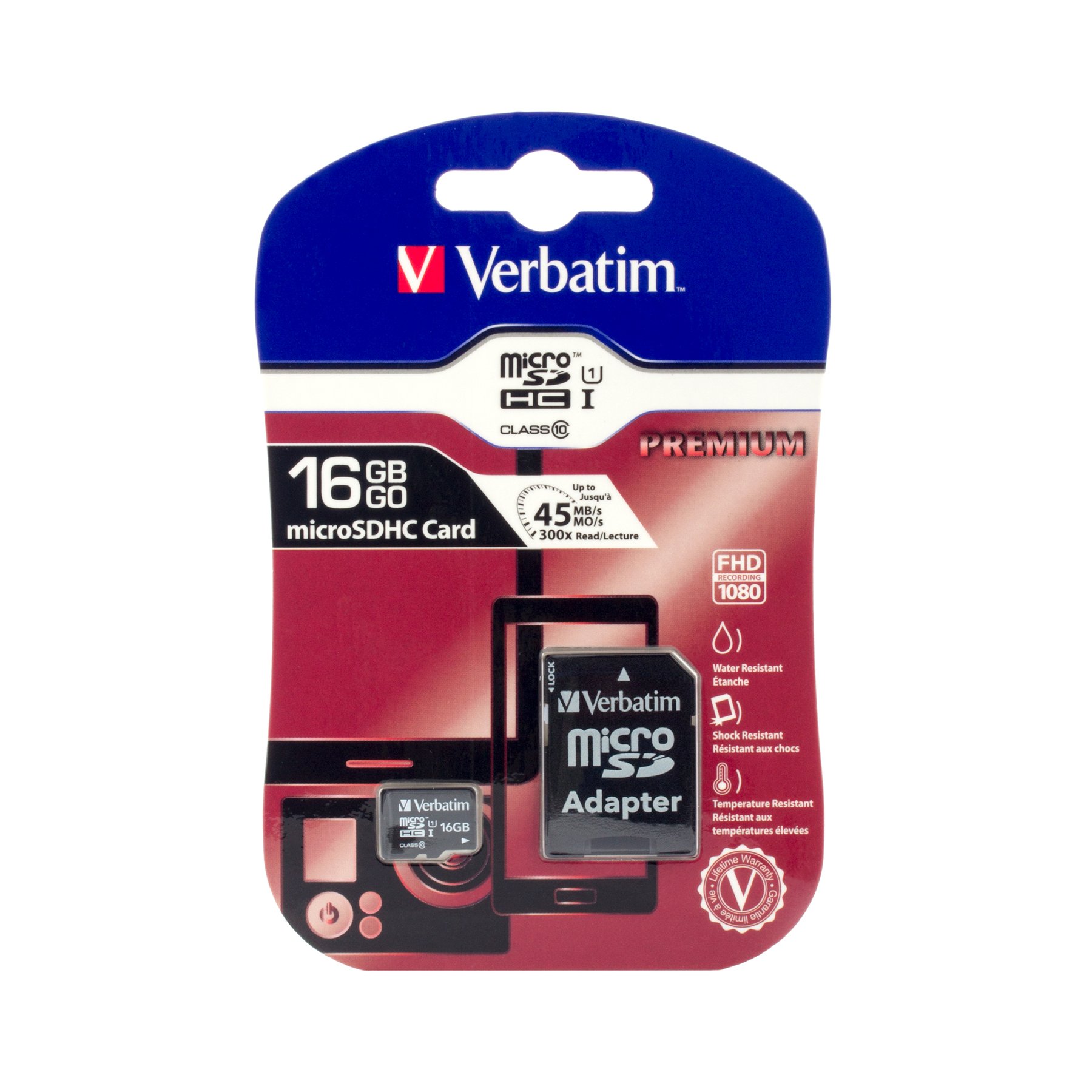 Card memory Verbatim, microSDHC, UHS-I, U1, Class 10, 16 GB, with included SD adapter