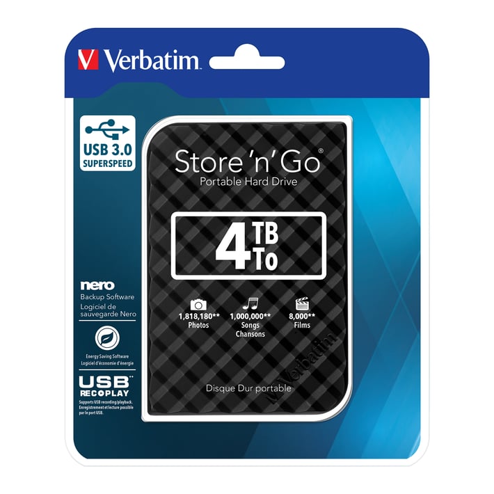External HDD hard disk Verbatim, USB 3.0, 4 TB
