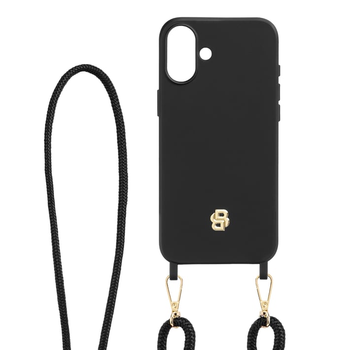 Hugo Boss Phone case, for iPhone 16 Plus, with strap, black-gold