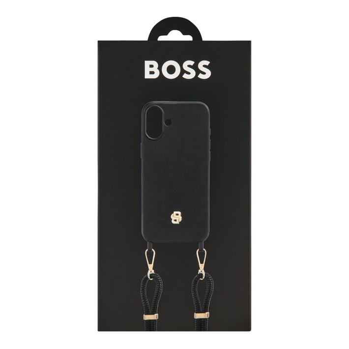Hugo Boss Phone case, for iPhone 16 Plus, with strap, black-gold