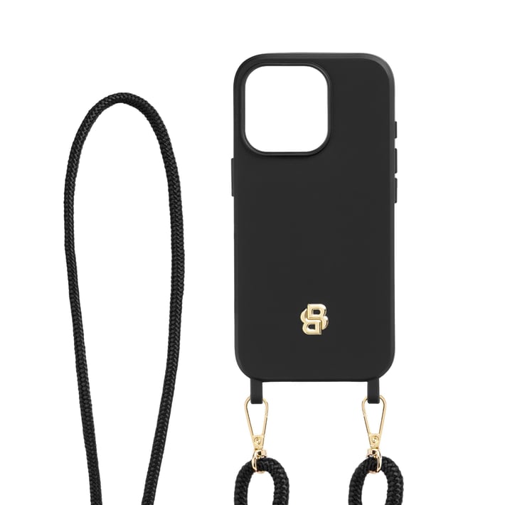 Hugo Boss Phone case, for iPhone 16 Pro, with strap, black-gold