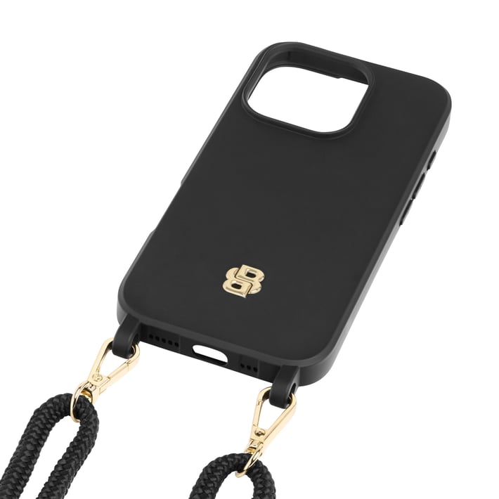 Hugo Boss Phone case, for iPhone 16 Pro, with strap, black-gold