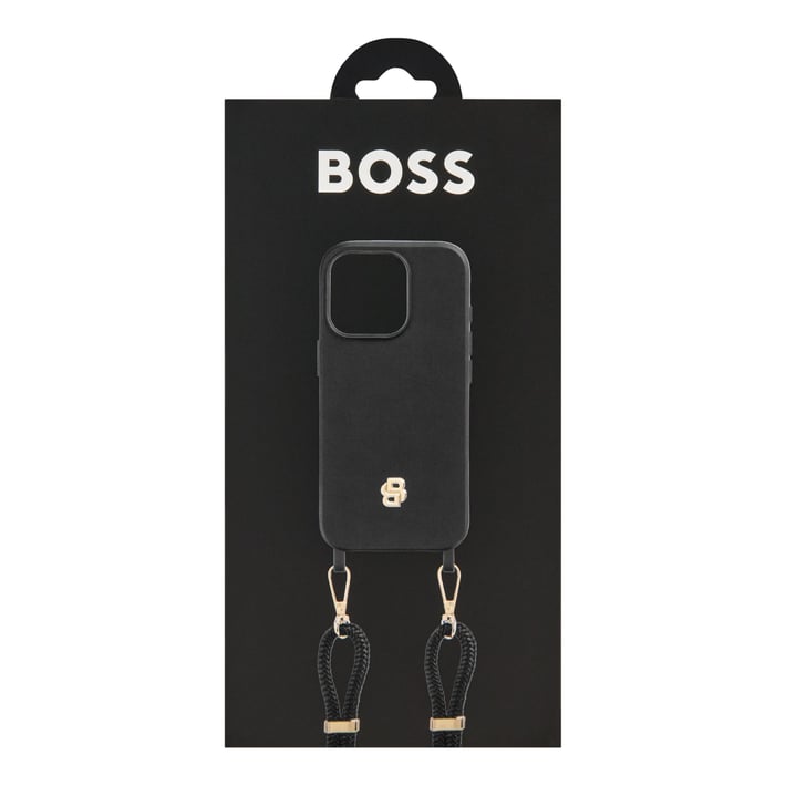 Hugo Boss Phone case, for iPhone 16 Pro, with strap, black-gold