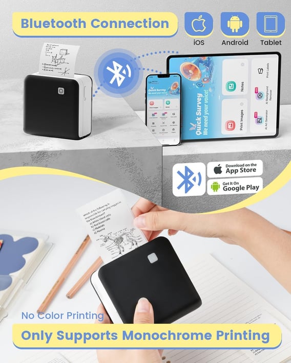 Принтер Phomemo M02 PRO-BK, преносим, мини, без мастило, максимална широчина на етикета 53 mm, черен