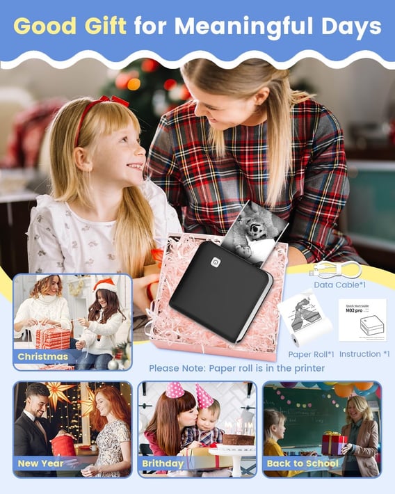 Принтер Phomemo M02 PRO-BK, преносим, мини, без мастило, максимална широчина на етикета 53 mm, черен