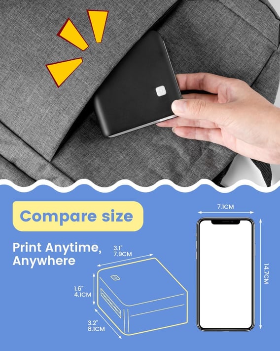 Принтер Phomemo M02 PRO-BK, преносим, мини, без мастило, максимална широчина на етикета 53 mm, черен