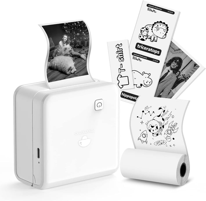 Принтер Phomemo M02 PRO-WH, преносим, мини, без мастило, максимална широчина на етикета 53 mm, бял