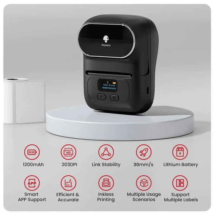 Принтер Phomemo M110-BK, мини, без мастило, максимална широчина на етикета 50 mm, черен