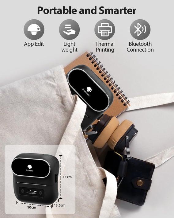 Принтер Phomemo M220-BK, мини, без мастило, максимална широчина на етикета 75 mm, черен