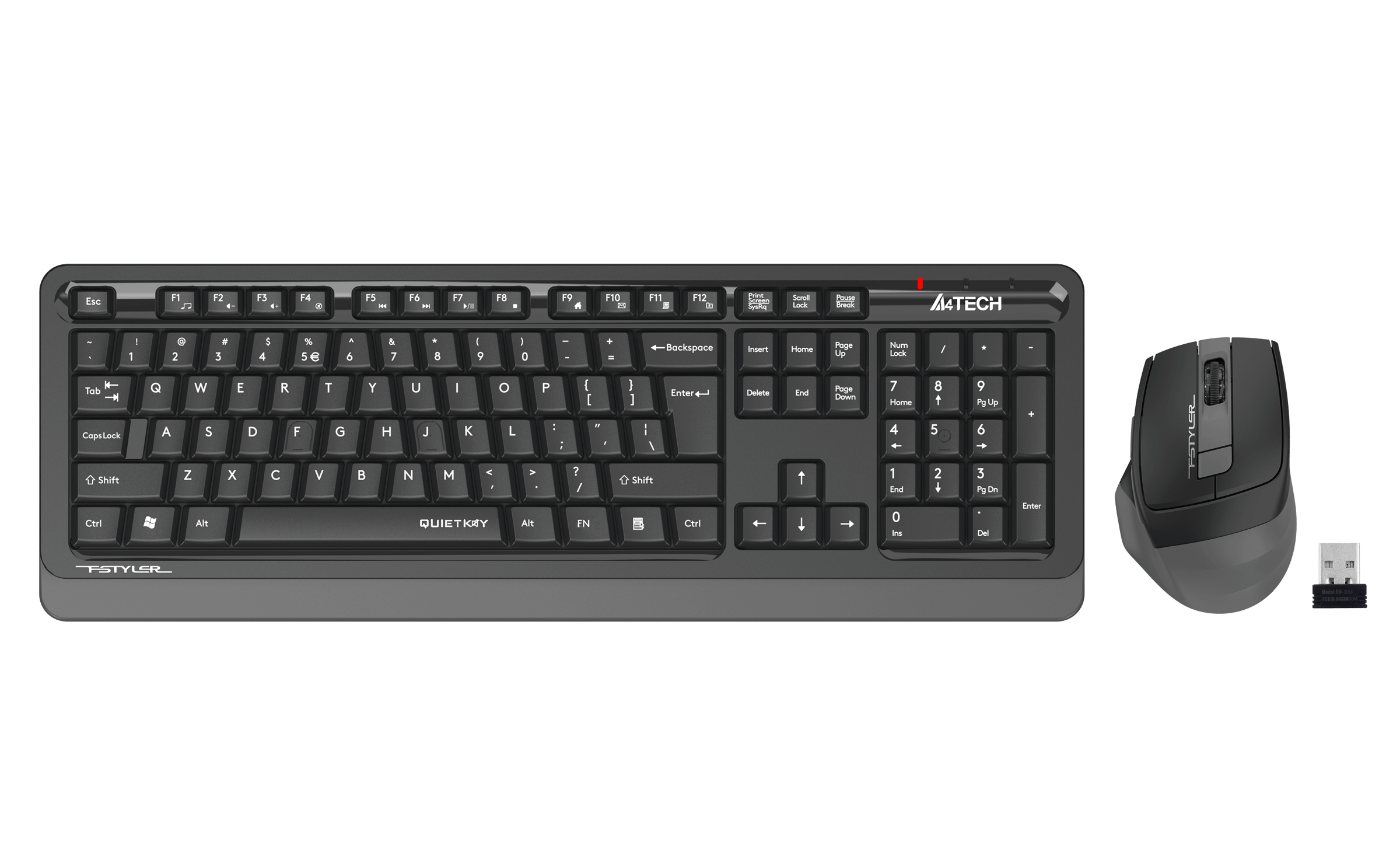 Set A4Tech - keyboard and mouse Fstyler FGS1035Q, 2.4 GHz, Nano USB, 6 mouse buttons, AAA, gray