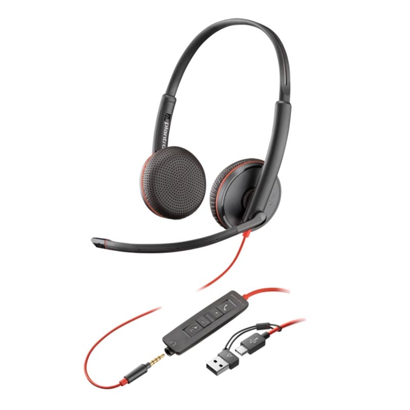 Headphones HP Poly Blackwire 3225, 3.5 mm jack and USB Type-C/Type-A adapter, 100 - 100000 Hz