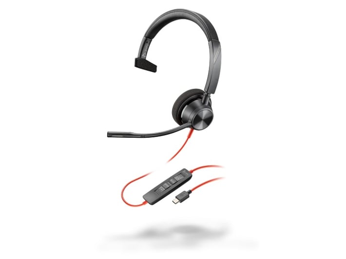 Слушалки HP Poly Blackwire 3310, с кабел 2.15 m, с микрофон, USB Type-C/Type-A адаптер, USB Type-C/USB Type-A, 118 dB