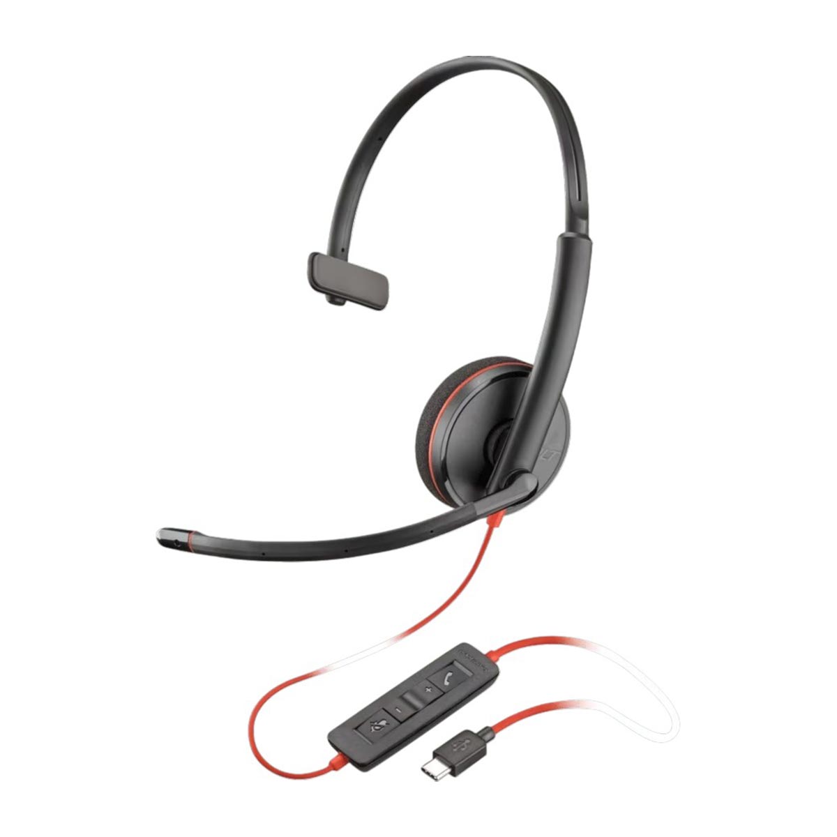 Headphones HP Poly Blackwire 3210, with cable 1.61 m, with microphone, USB Type-A/Type-C adapter, USB Type-C, 90 dB