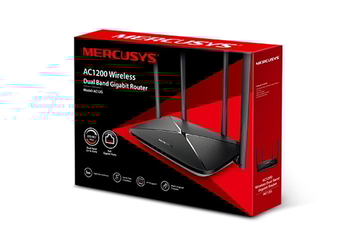 Рутер Mercusys AC12G, безжичен, 4 антени, 2.4/5 GHz, черен
