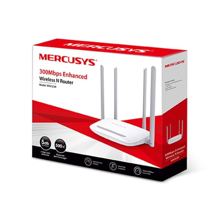 Рутер Mercusys MW325R N300, безжичен, 4 антени, 2.4 GHz, черен