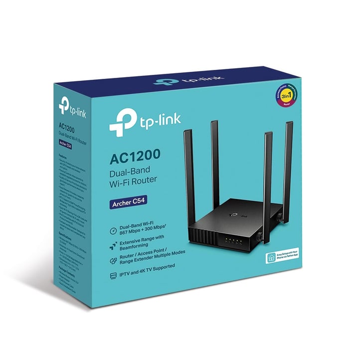 Рутер TP-Link Archer C54, AC1200, безжичен, 802.11, 4 Ethernet порта, черен