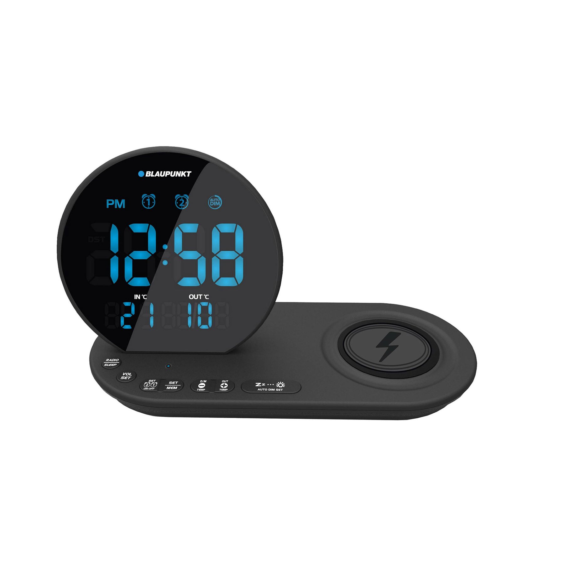 Radio clock Blaupunkt CR85BK, FM radio, temperature, USB/WC/IN/OUT, 5 V, black