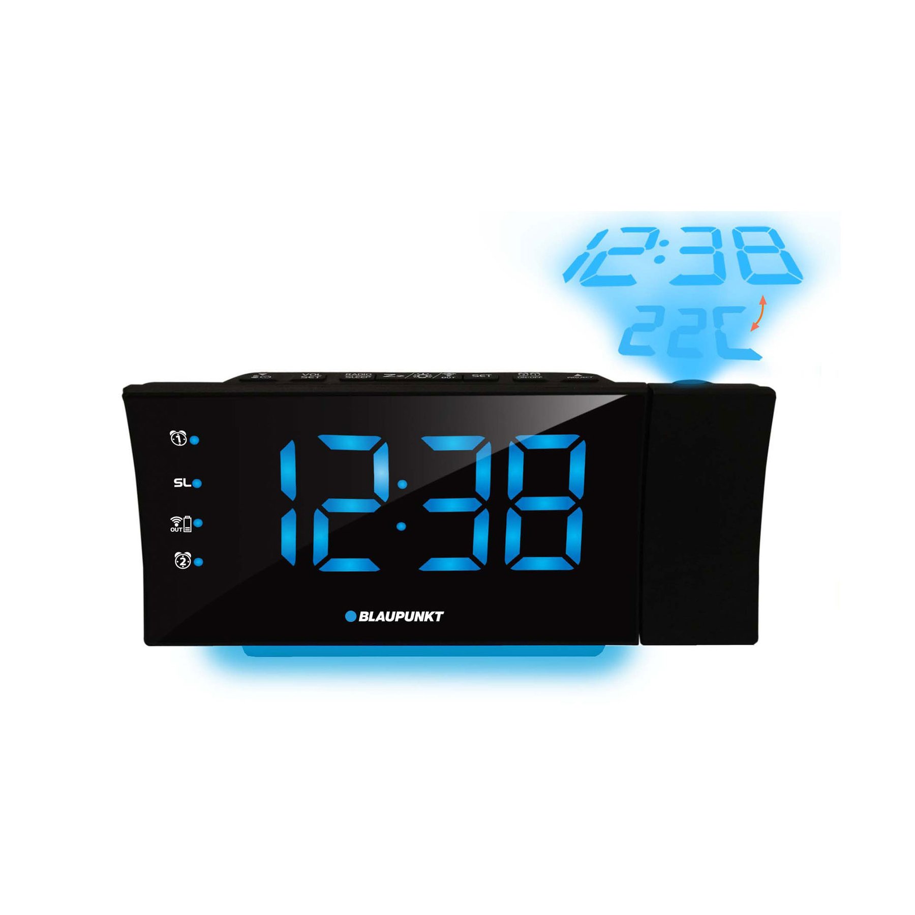 Radio clock Blaupunkt CRP81USB, FM radio, USB, with projection, 5 V, 6 W, black