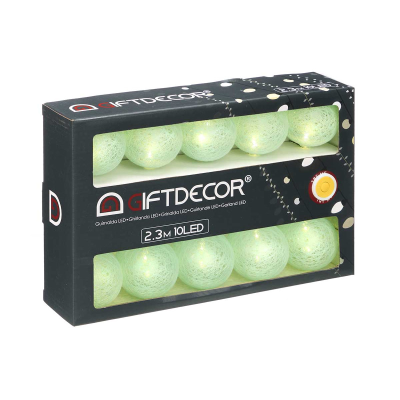 String lights Giftdecor, with 10 LED balls, for outdoor use, mint