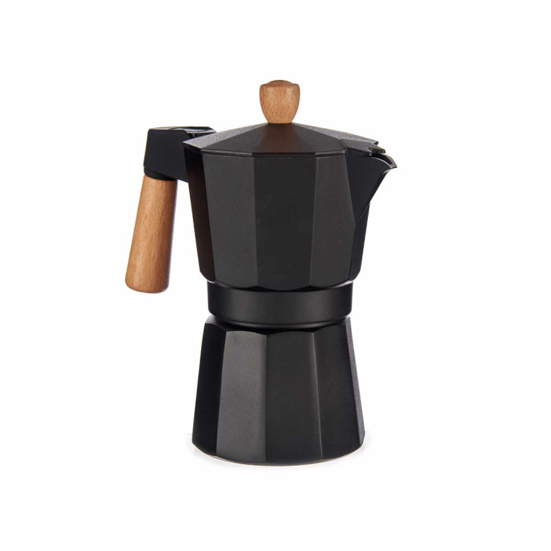 Coffeemaker Kinvara, aluminium, with wooden handle, for 6 cups, black
