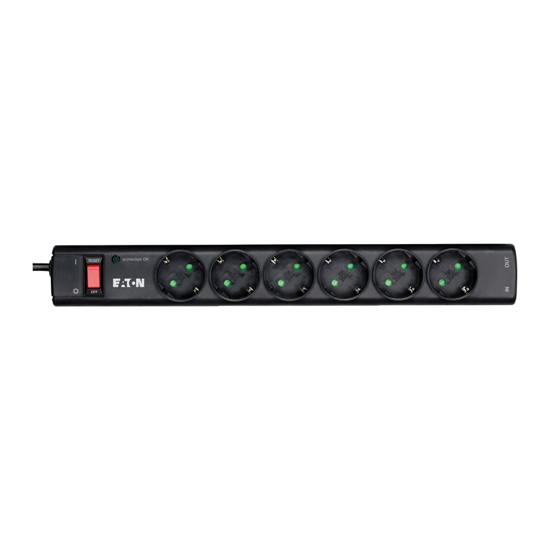 Power strip Eaton Protection Strip, with 6 sockets, maximum current 10 A, 2500 W, black