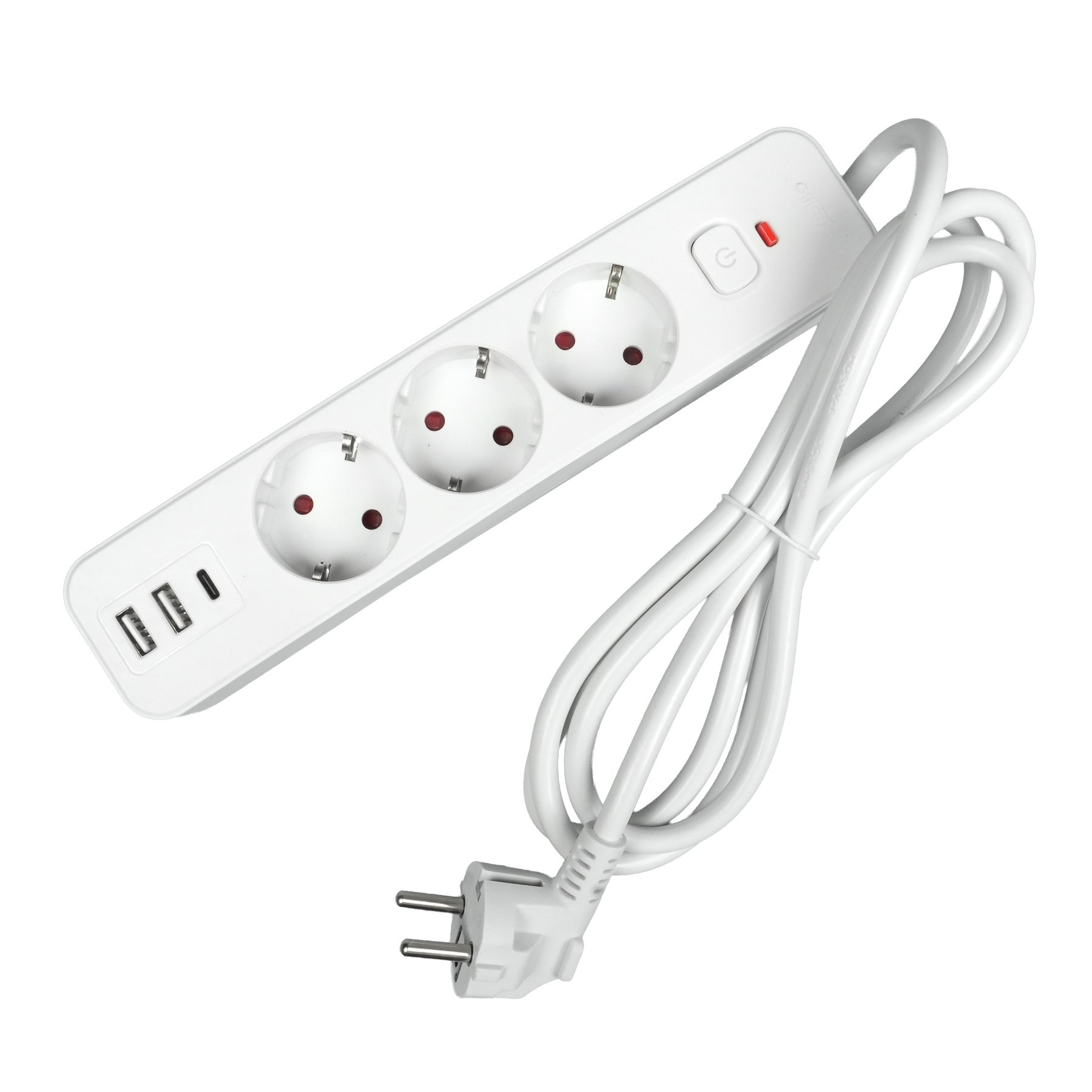 Power strip Office 1, Schuko, 3 sockets, 1.8 m cable, 2 USB Type-A, 1 USB Type-C, with switch, white