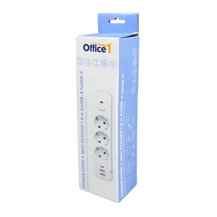 OFFICE 1 DISCONNECTOR 3-KA SHUKO 1.8M 2XUSB-A 1XUSB-C