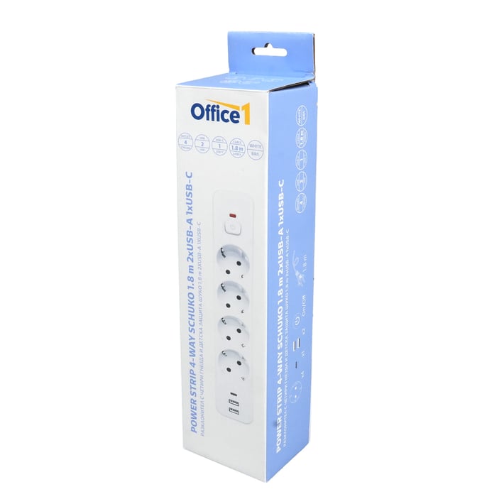 OFFICE 1 DISCONNECTOR 4-KA SHUKO 1.8M 2XUSB-A 1XUSB-C
