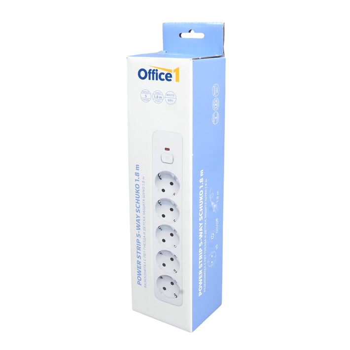 OFFICE 1 SWITCH 5-POLE SCHUKO 1.8M CABLE+SWITCH WHITE