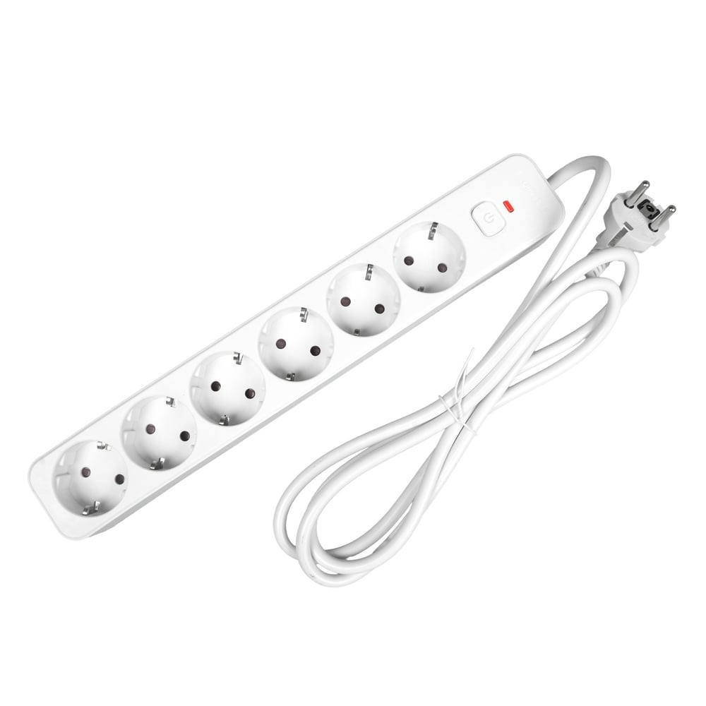 OFFICE 1 SWITCH 6-POLE SHUKO 1.8M CABLE+SWITCH WHITE