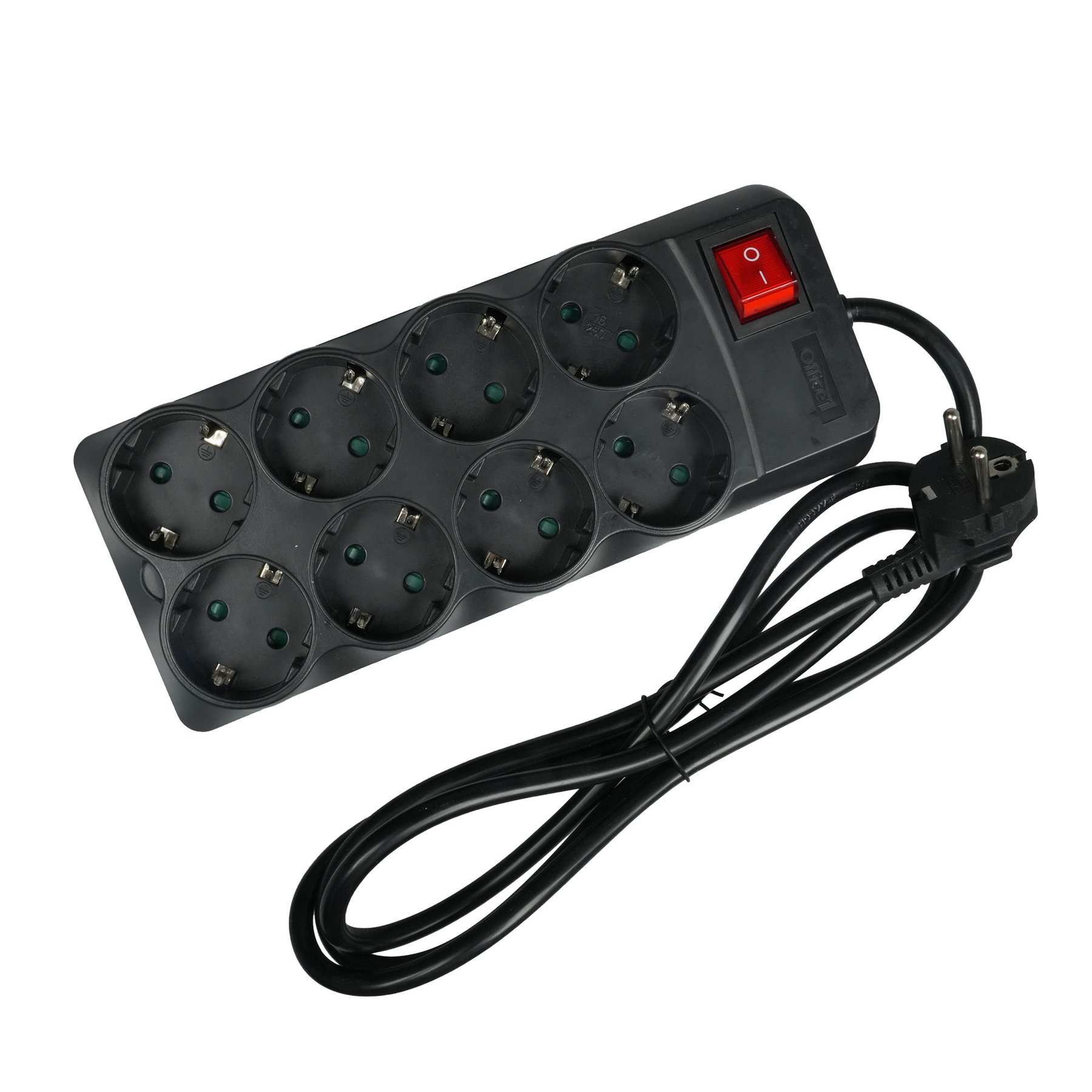 Power strip Office 1, Schuko, 8 sockets, 1.8 m cable, with switch, black