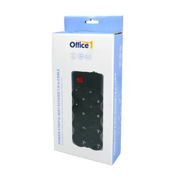 OFFICE 1 SWITCH 8-POLE SCHUKO 1.8M CABLE+SWITCH WHITE