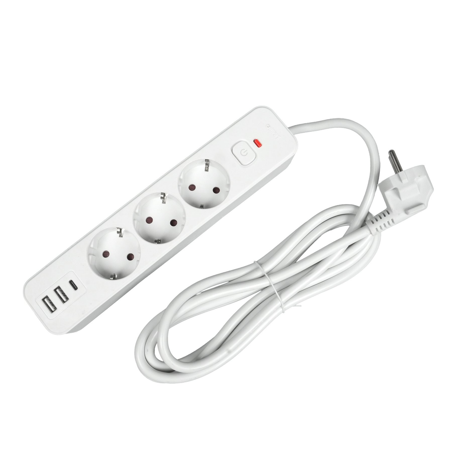 Power strip Office 1, Schuko, 3 sockets, 3 m cable, 2 USB Type-A, 1 USB Type-C, with switch, white