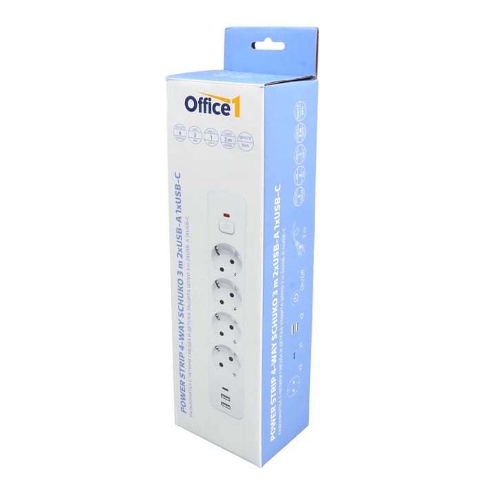 OFFICE1 POWER SUPPLY 4-POWER SHUKO 3M 2XUSB-A 1XUSB-C