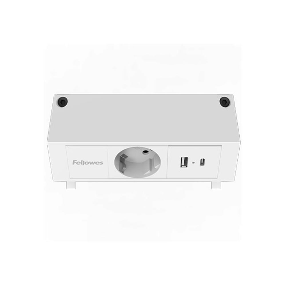 Разклонител Fellowes Ampra Power Desk, шуко, 1 гнездо, 1 USB Type-A, 1 USB Type-C, бял