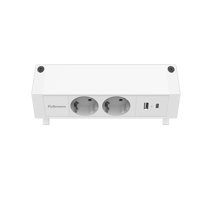 Разклонител Fellowes Ampra Power Desk, шуко, 2 гнезда, 1 USB Type-A, 1 USB Type-C, бял