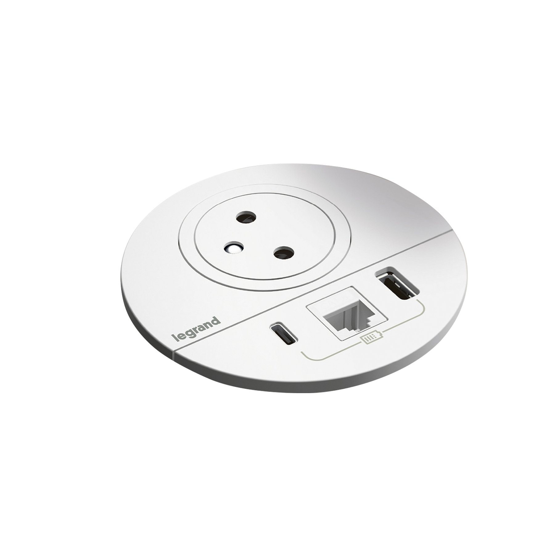 Module for recessed Legrand Incara Disq 80, with USB and RJ45, metal, 1 socket