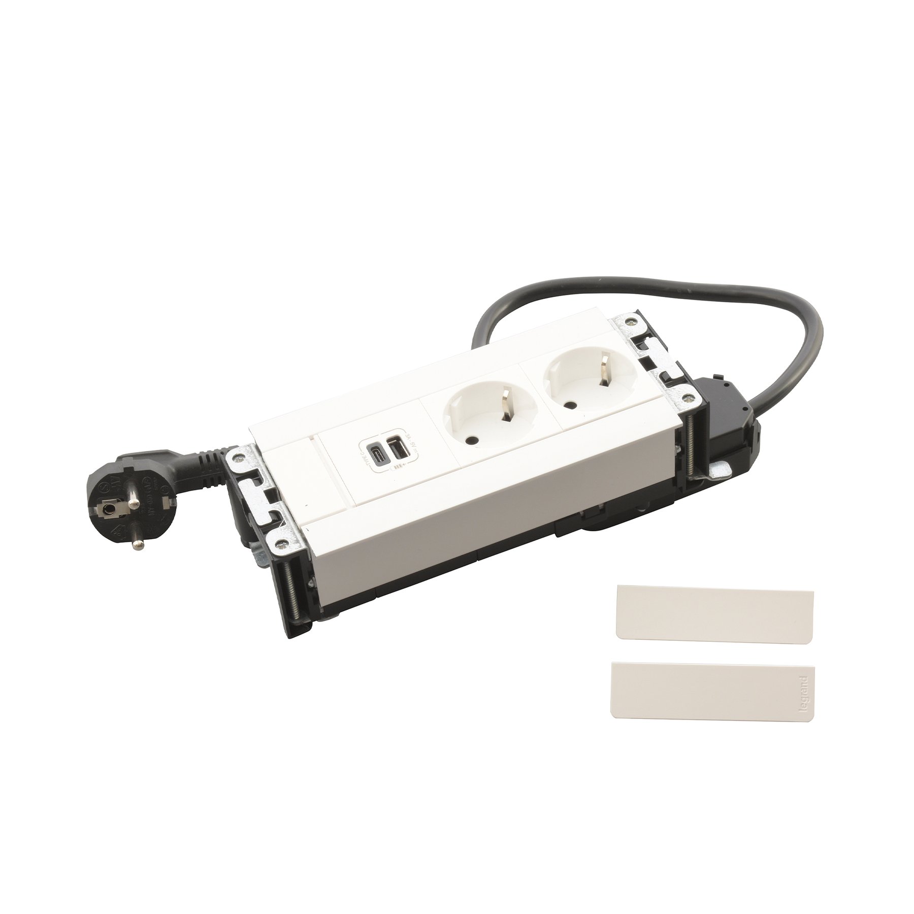 Furniture box Legrand Incara, with 6 modules, 2x2P+E, USB A+C, 15 W, white