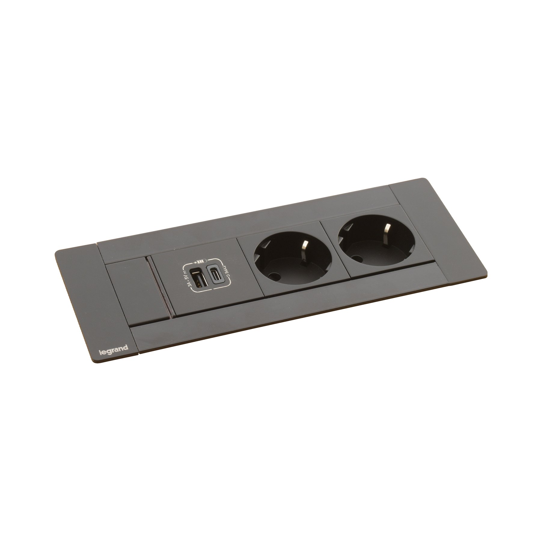 Furniture box Legrand Incara, with 6 modules, 2x2P+E, USB A+C, 15 W, black